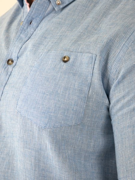 D555- Clarke Blue Linen Mix Shirt