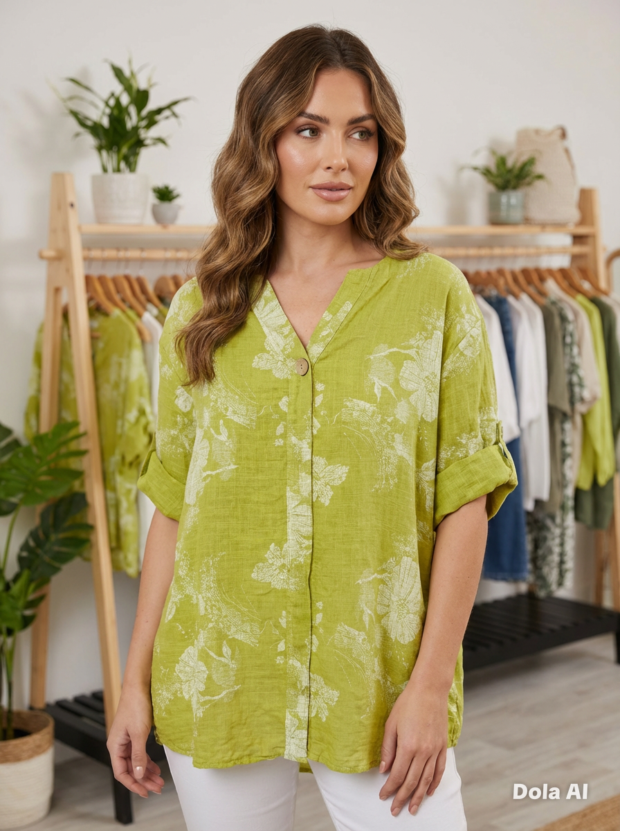 Pacific Dove- Floral Button Detail Top