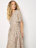 Apricot- Leaf Print Shirt Midi Dress