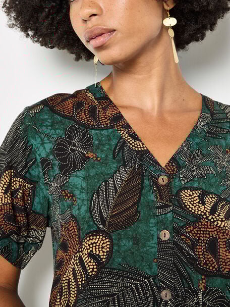 Apricot- Tropical Leaf Print Shirt