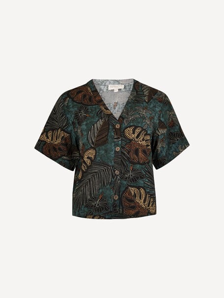 Apricot- Tropical Leaf Print Shirt