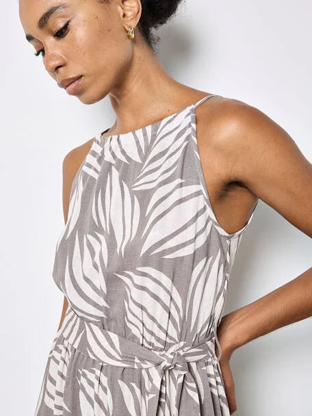 Apricot- Shell Print High Neck Maxi Dress