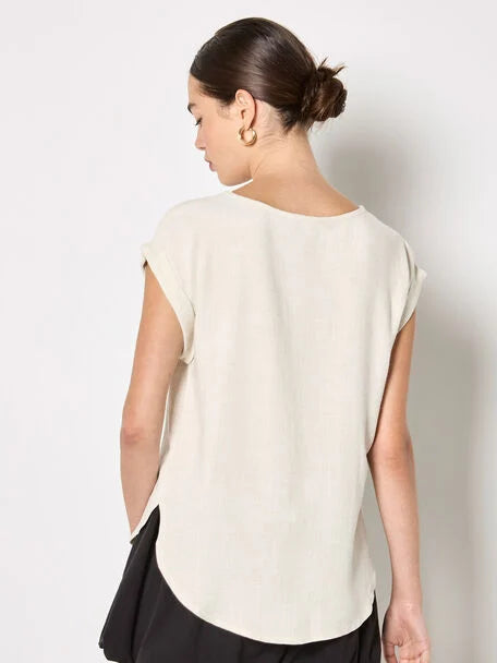 Apricot- Crochet Blend Linen T-Shirt