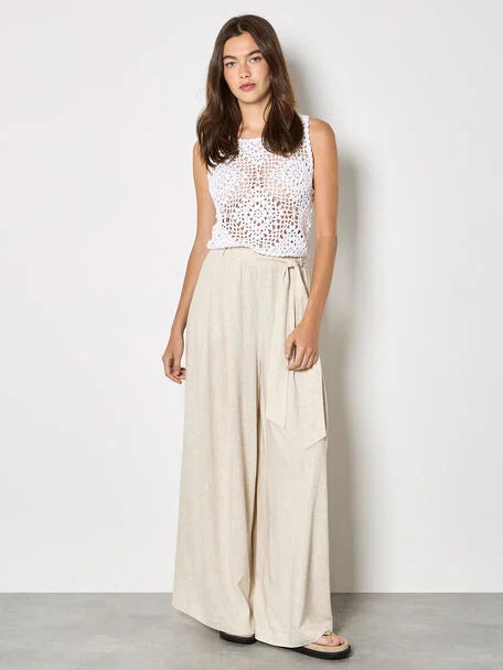 Apricot- Wide-Leg Linen Blend Trousers