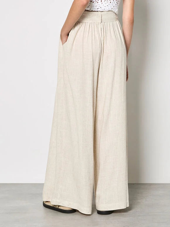 Apricot- Wide-Leg Linen Blend Trousers