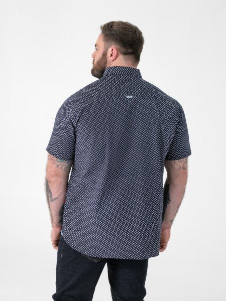 D555- Melrose Navy Print Short Sleeved Shirt