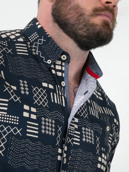 D555 - Rick Geometric Navy Short Sleeved Shirt