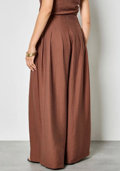 Apricot 3 Pleat Twill Wide Leg Trousers