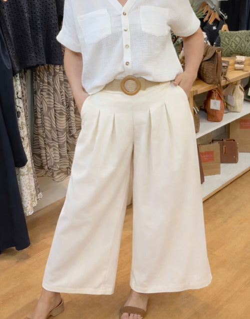 Apricot Linen Mix Wide Leg Pleated Trousers