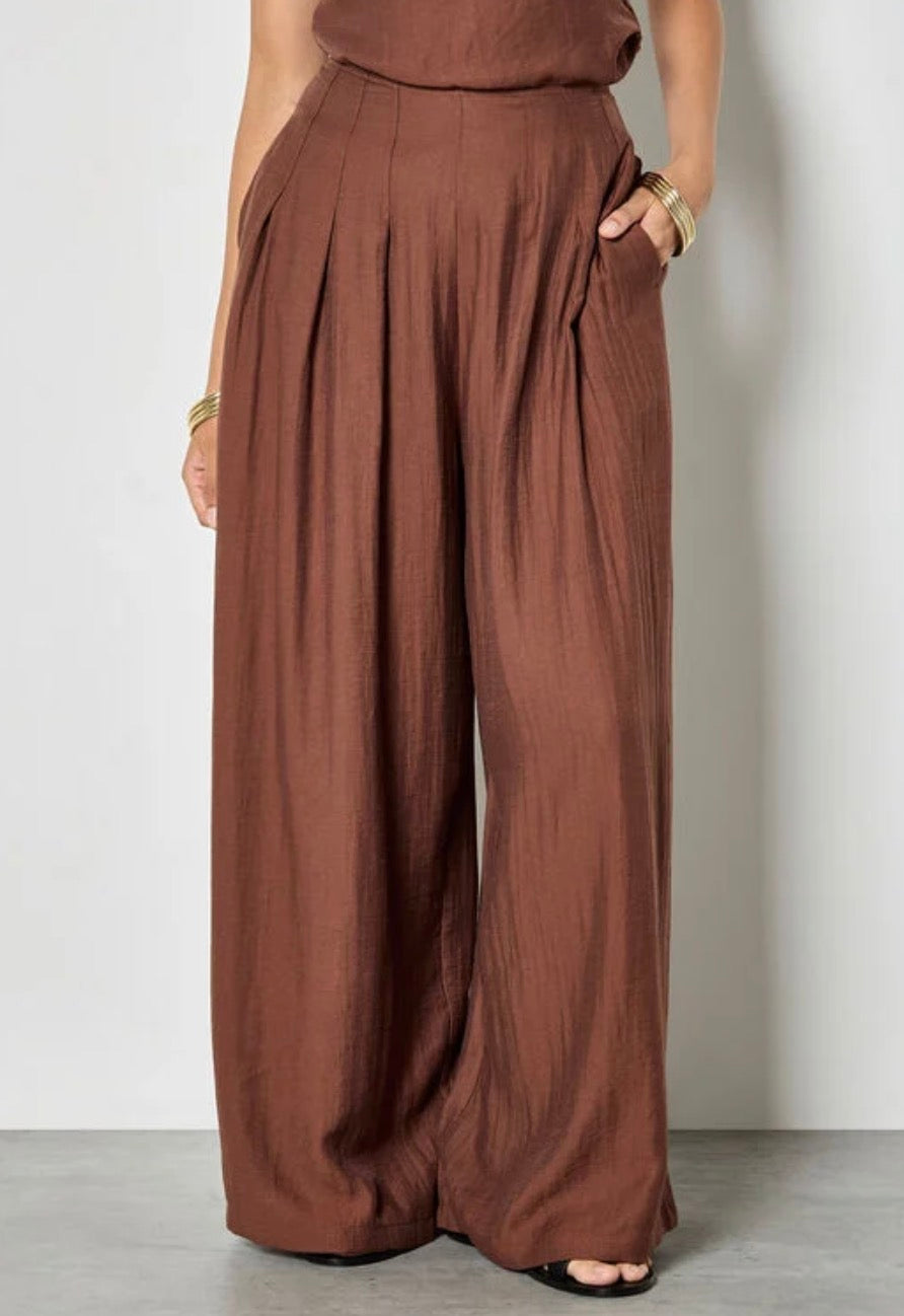 Apricot 3 Pleat Twill Wide Leg Trousers