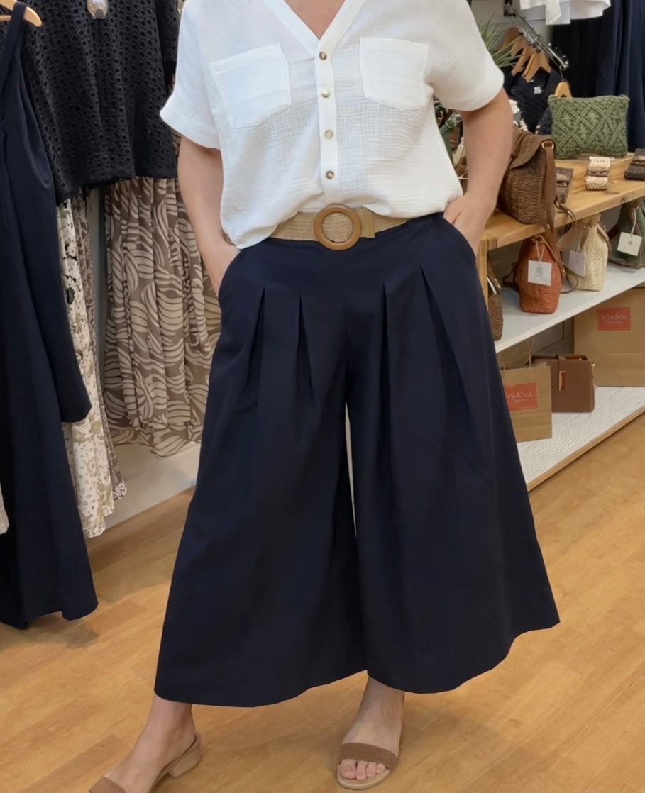 Apricot Linen Mix Wide Leg Pleated Trousers
