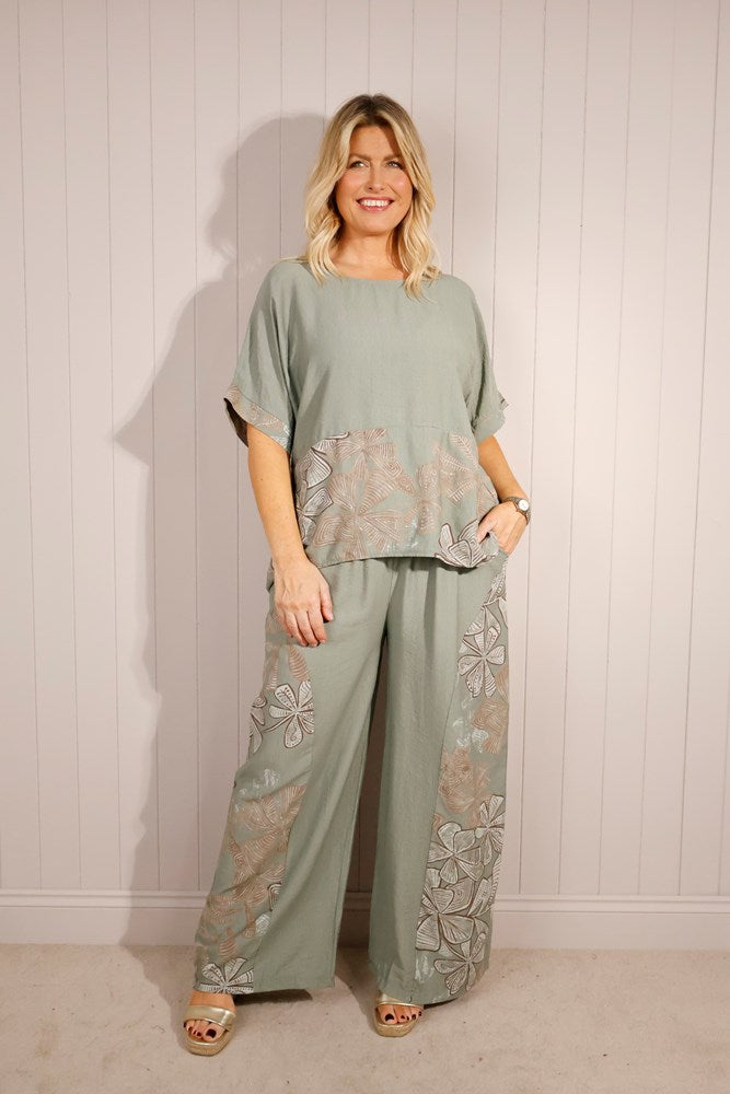 Pacific Dove- Floral Print Wide Leg Trousers