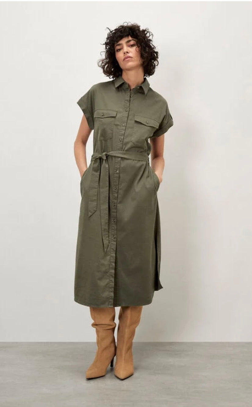 Apricot- Cotton Slub Midi Shirt Dress