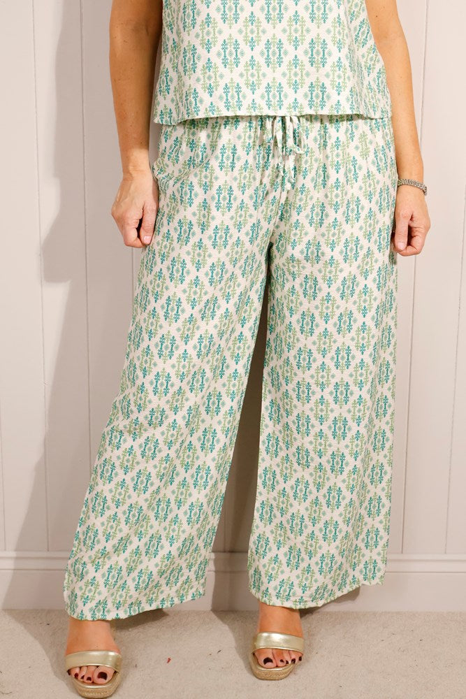 Pacific Dove- Aztec Print Wide leg Trousers