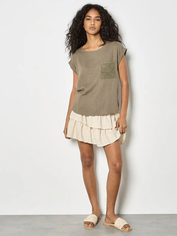 Apricot- Crochet Blend Linen T-Shirt