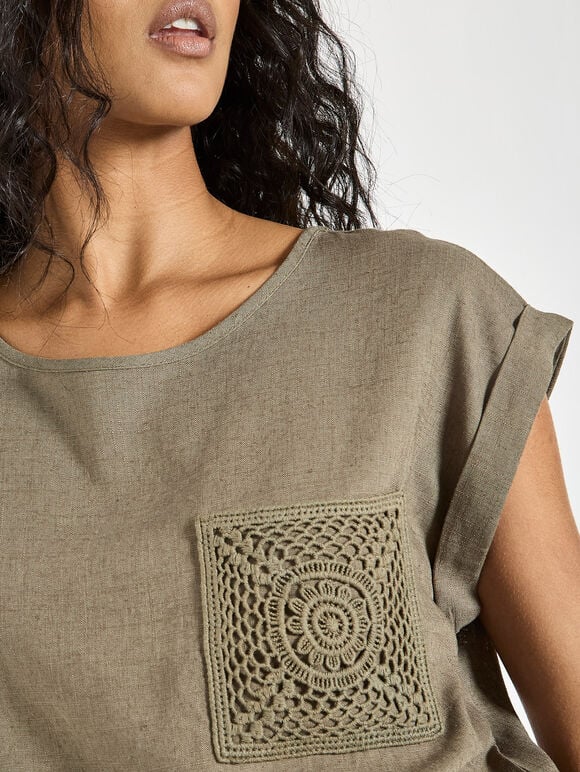 Apricot- Crochet Blend Linen T-Shirt