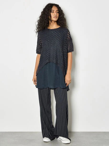 Apricot- Shimmer Mesh Tunic Top