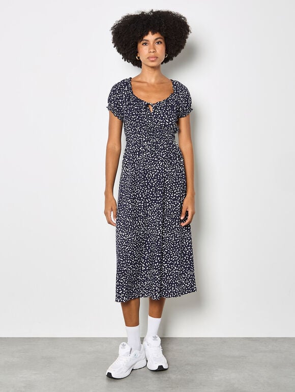 Apricot- Spot Print Milkmaid Dress