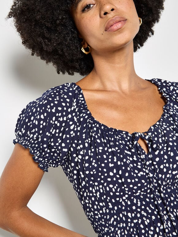 Apricot- Spot Print Milkmaid Dress