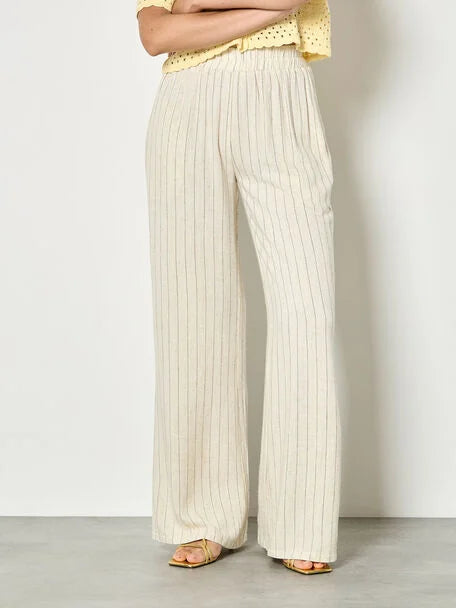 Apricot - Pin Stripe Linen Blend Wide Leg Trousers