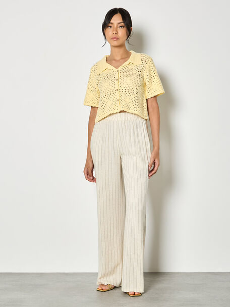 Apricot - Pin Stripe Linen Blend Wide Leg Trousers