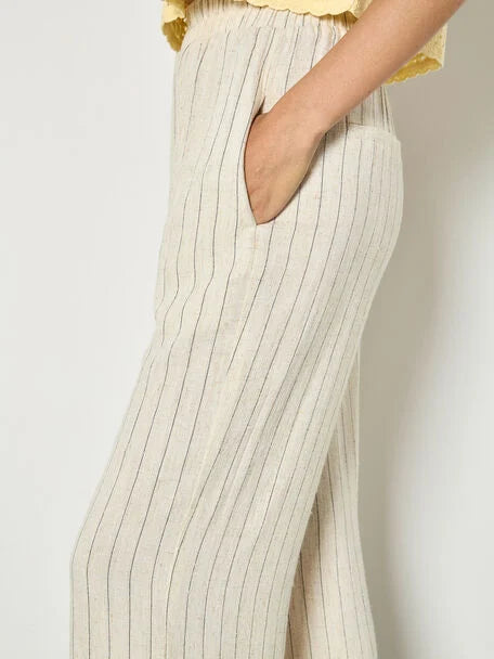Apricot - Pin Stripe Linen Blend Wide Leg Trousers