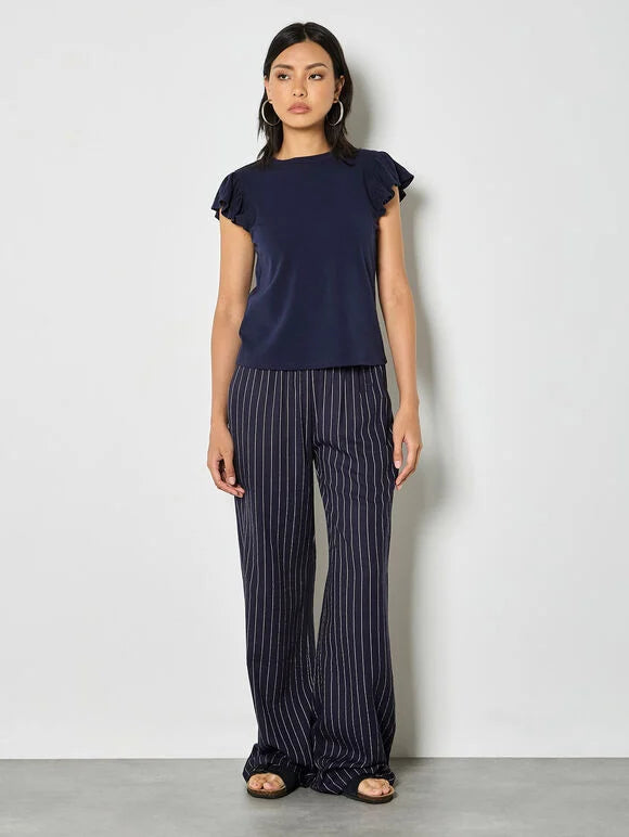 Apricot - Pin Stripe Linen Blend Wide Leg Trousers