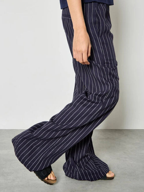 Apricot - Pin Stripe Linen Blend Wide Leg Trousers