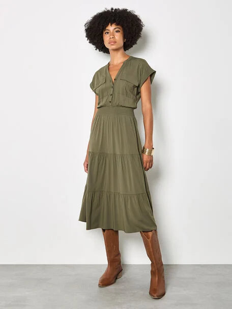 Apricot- Tiered Utility Dress