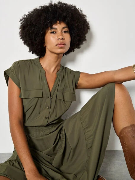 Apricot- Tiered Utility Dress